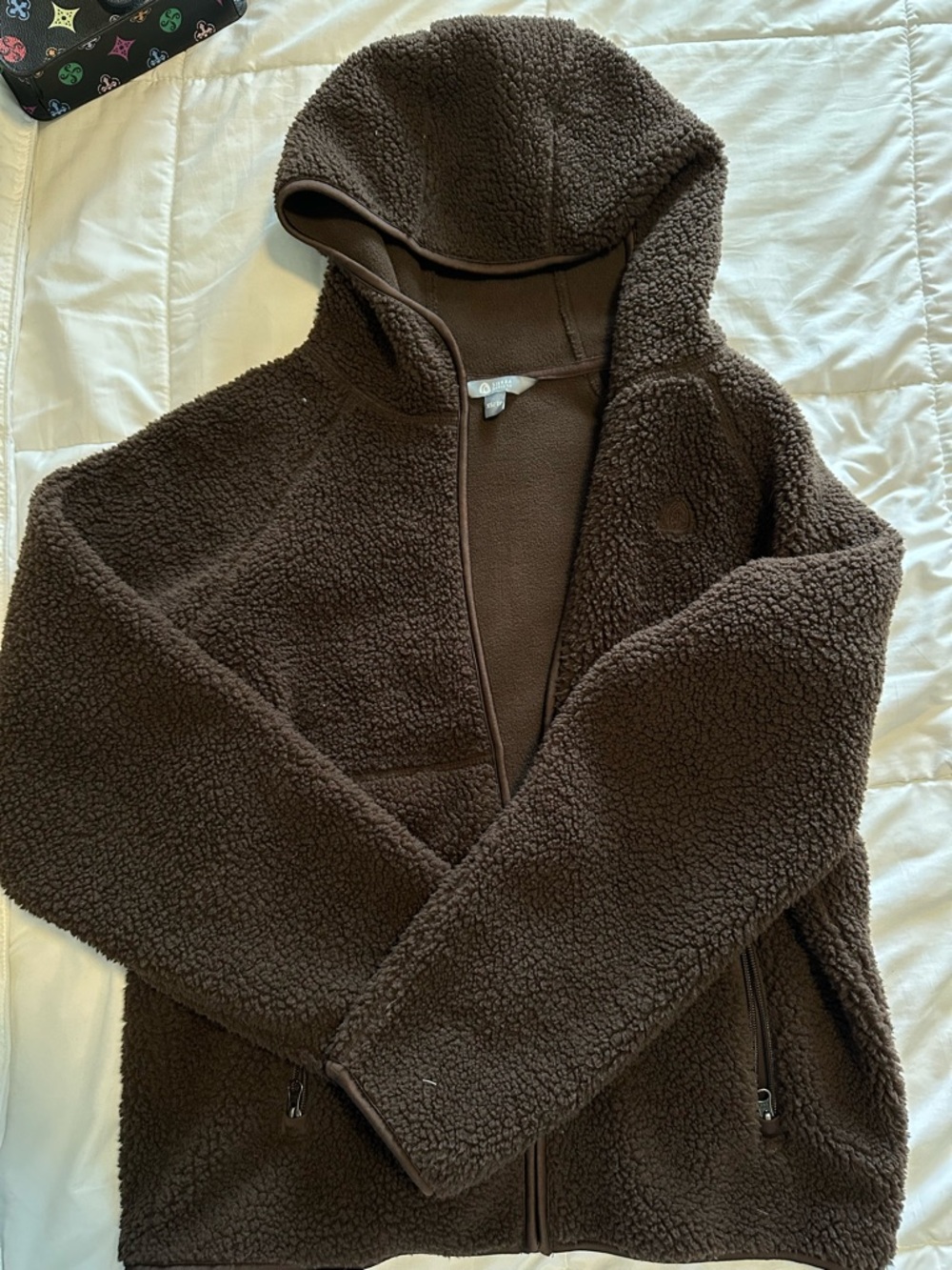Women's Hooded Teddy Jacket in Dark Brown - Soft Fleece Layer